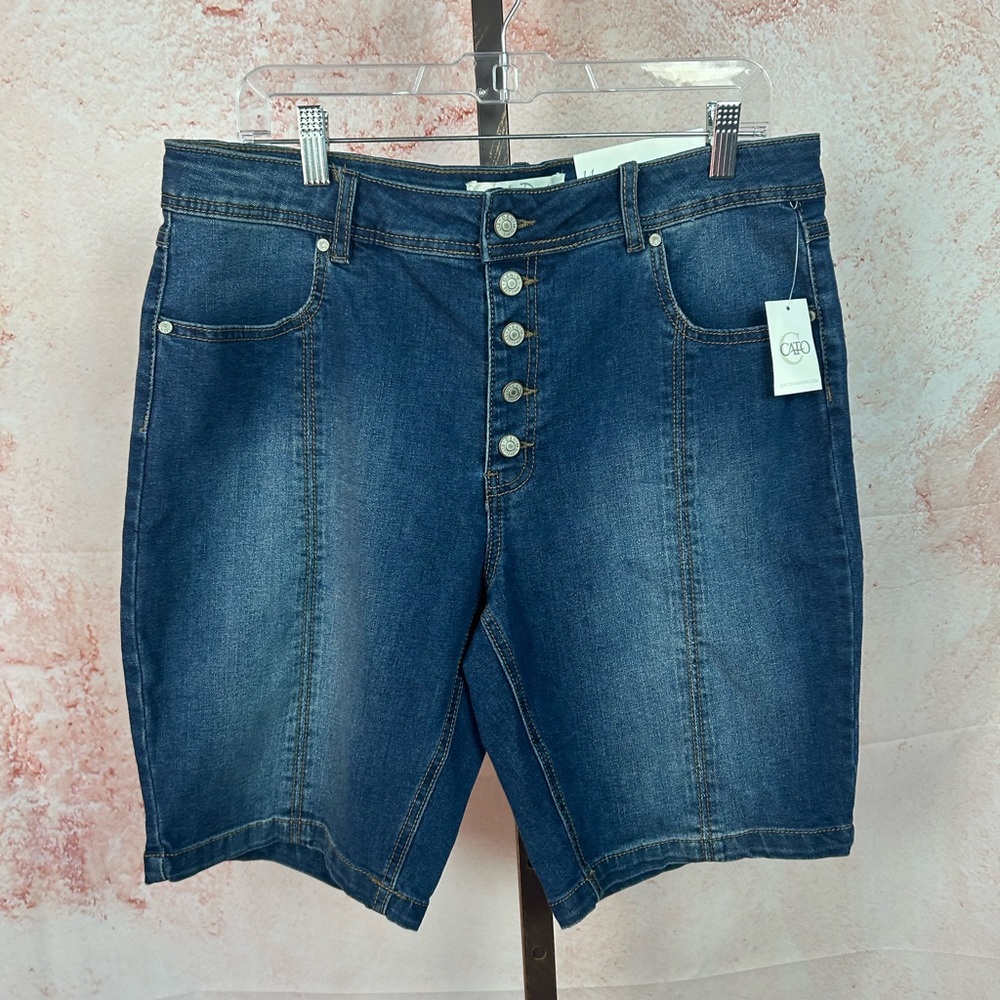 NWT CATO hi rise whisker denim jean shorts size 14 bermuda 9.5" inseam 34" waist